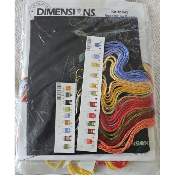 Dimensions Rooster On Black Crewel Kit-11"X14" Wool & Cotton By Susan Winget - Picture 7 of 7